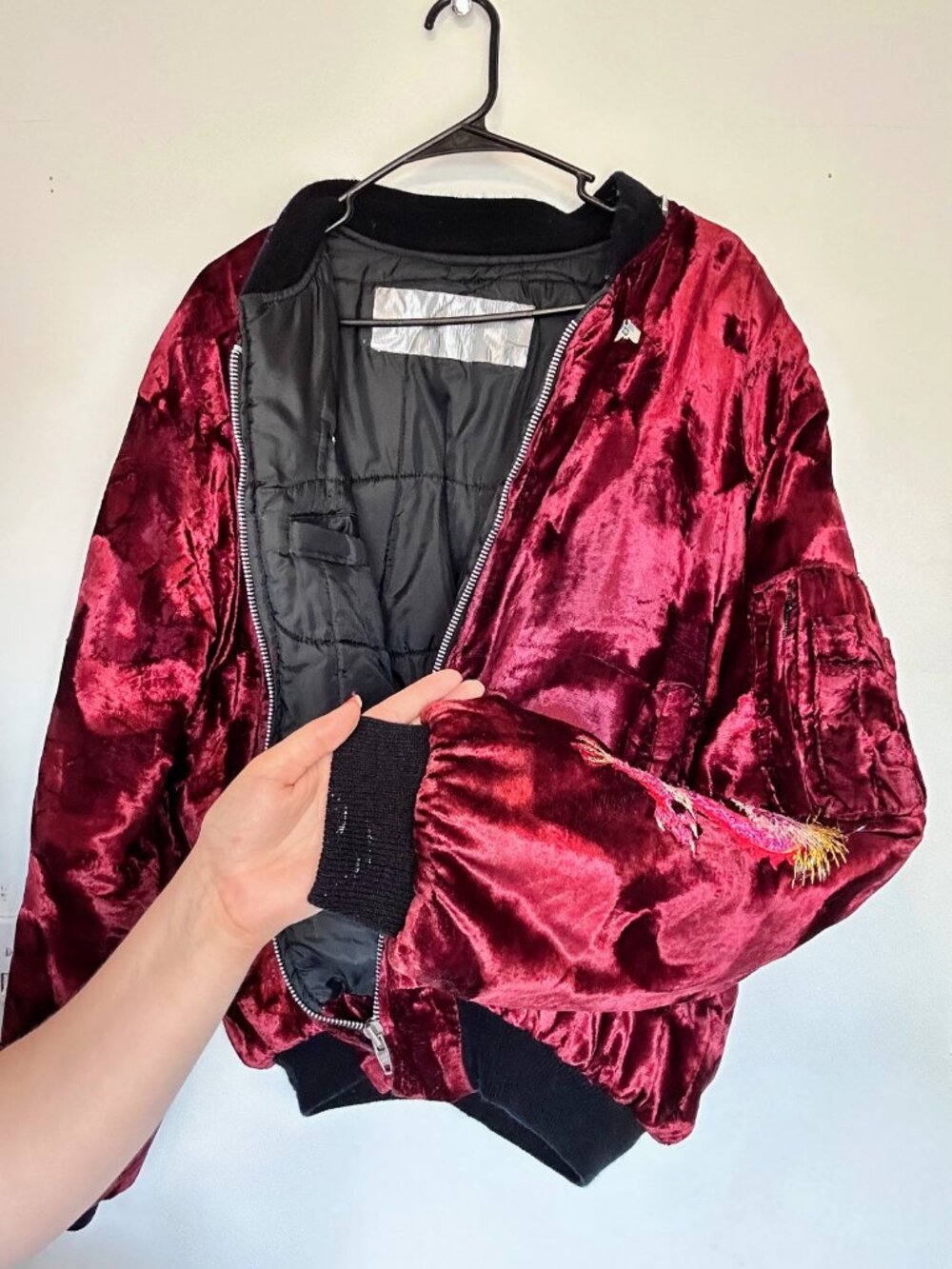 Vtg 80s 90s Crushed Velvet Sukajan Souvenir Jacket - Korea Dragon Bomber - Picture 10 of 16